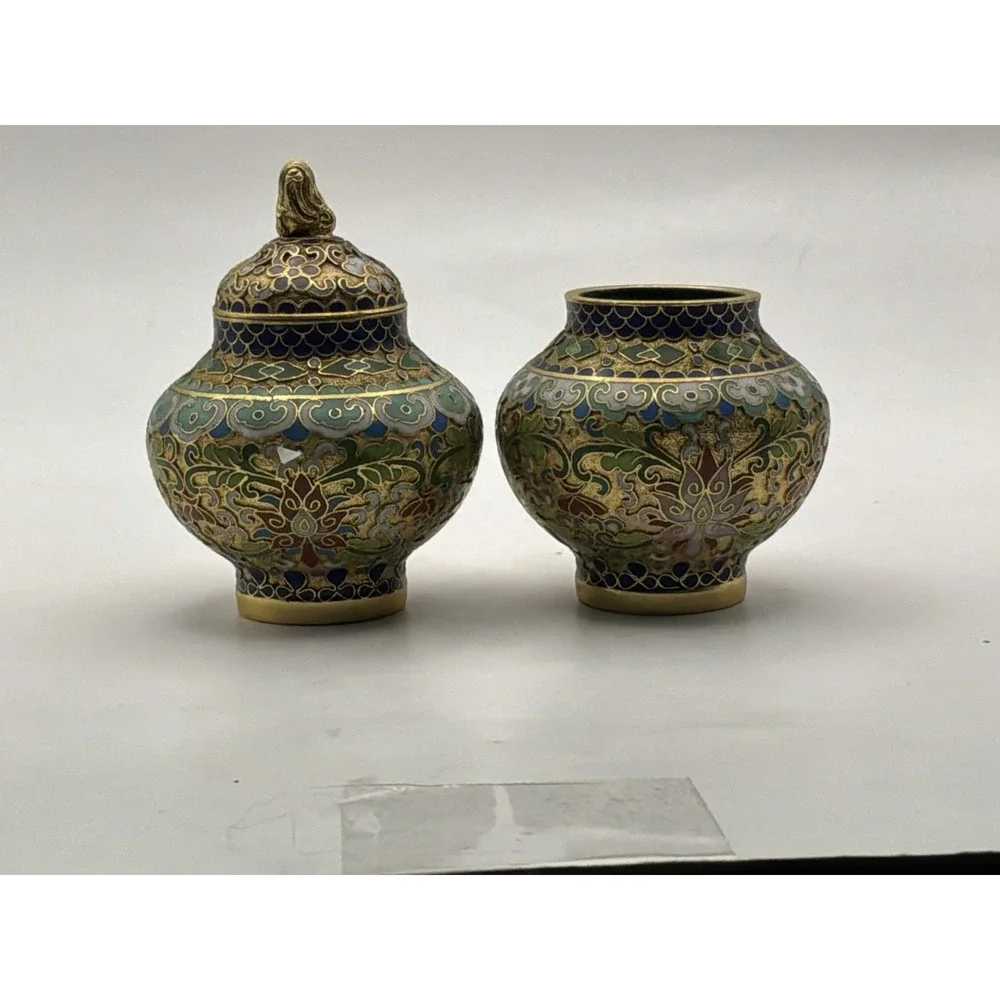 2 Cloisonné Enamel And Brass Ginger Jar 1 With Lid‎ Vintage